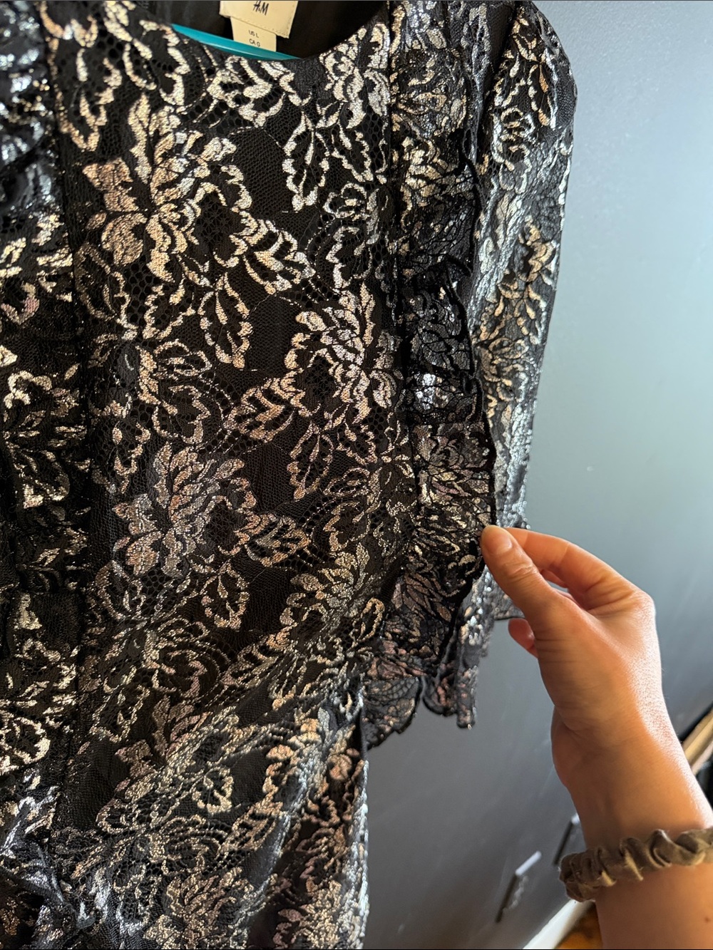 H&M x The Vampire’s Wife Black & Silver Lace-Pattern Women's Dress - Picture 2 of 7